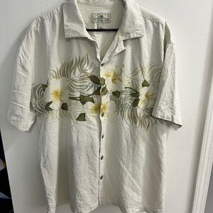 Island Shores Casual Cream Floral‎ Men's Shirt Size XL